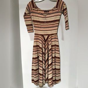 Betsey Johnson, vintage, multi color, metallic off the shoulder dress. Size S